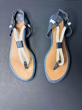 Sperry Top-Sider Women’s Navy Braided Thong Sandals Size 6 Nautical